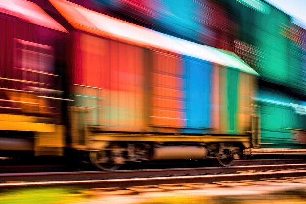 Close up view of a cargo train with motion blur symbolizing the fast and efficient transportation of goods Generative AI