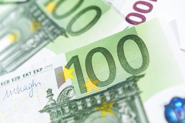 Close-up view of cash money euro bills background. Finance and business concept. Close-up. Shallow depth of field.