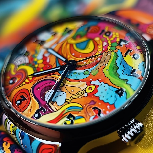 Close up view of colorful hand watch Generative ai