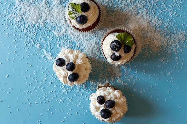 Close-up view of delicious chocolate cupcakes