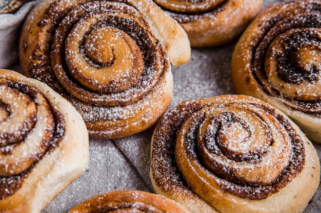 Close-up view of delicious cinnamon rolls