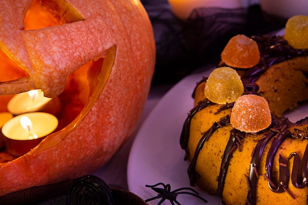 Close-up view of delicious halloween cake