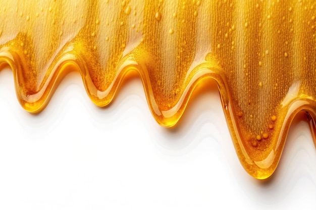 Photo a close up view of a diagonal wavy drizzle of healthy honey on a white background dessert sweet organic ingredient transparent drizzle closeup backgrounddiagonal white food honey