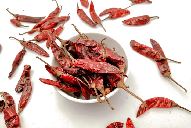 Close-up view of dried red chilli on a bowl