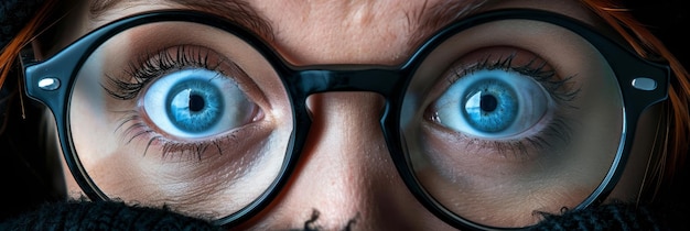 Photo close up view of eyeglasses accentuating the eyes for better visibility and focus