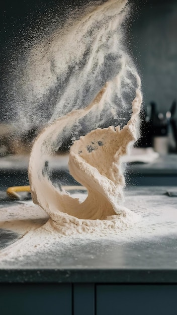 Photo close up view flour on grey kitchen top