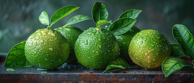 Photo close up view of fresh ripe limes