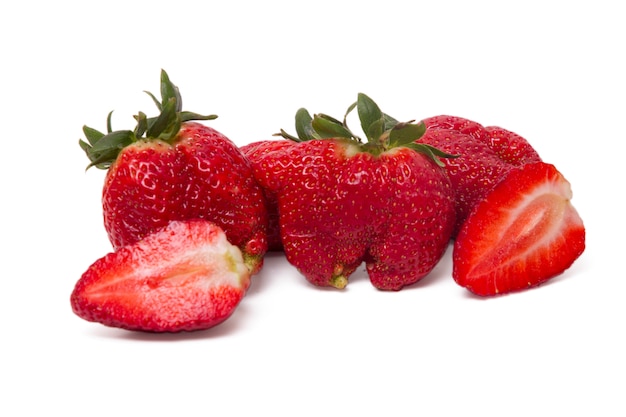 Close up view of fresh strawberry isolated on a white background.