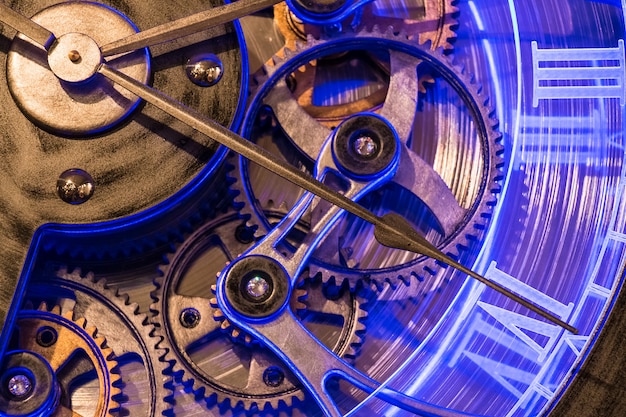 Close up view gear of old bronze clock.