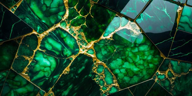 Close up view of green and gold marble pattern on wall Generative AI