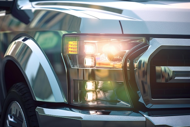 Close up view of headlight of a classic pickup truck Crop close up view Generative AI