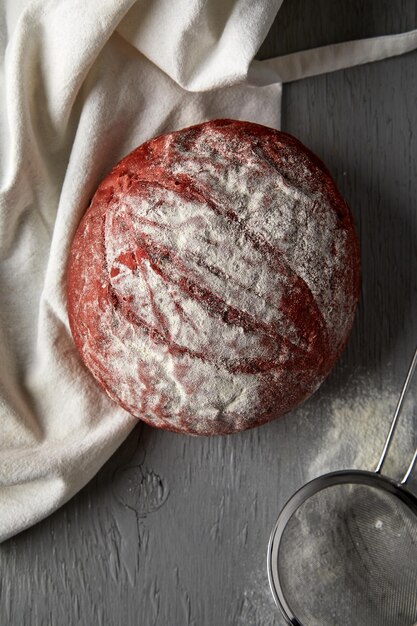 Close up view of homemade bread on napkin