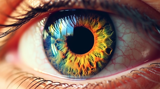 Close up view of human eye with colorful iris