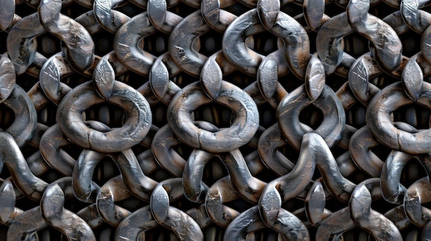 Close up view of interlocked metal chain links Iron texture concept