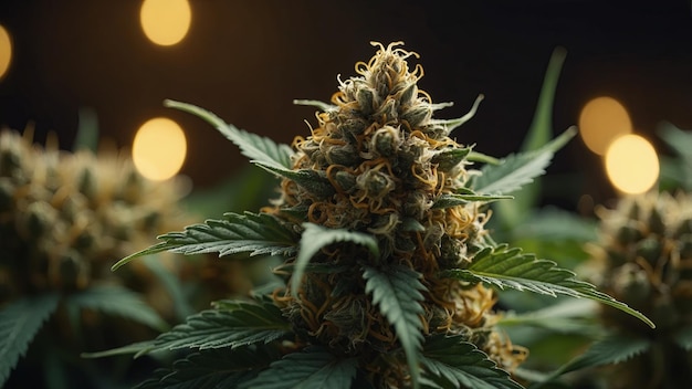 Close Up View of a Marijuana Bud With Golden Lights