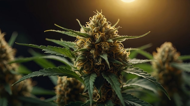 Close Up View of a Marijuana Bud With Golden Lights