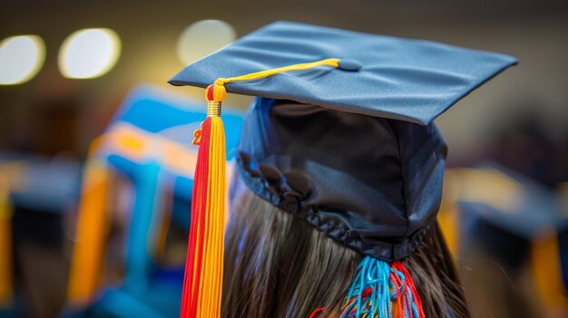 Close up view of master s graduation cap tassel during a prestigious graduation ceremony