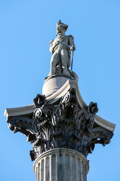 Close-up view of Nelson's Statue in Trafalgar Square