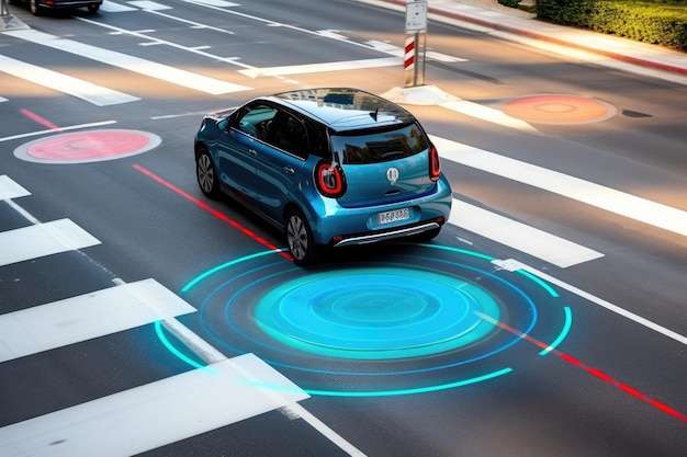 Close up view of a smart car's radar system which plays a vital role in autonomous driving Generative AI