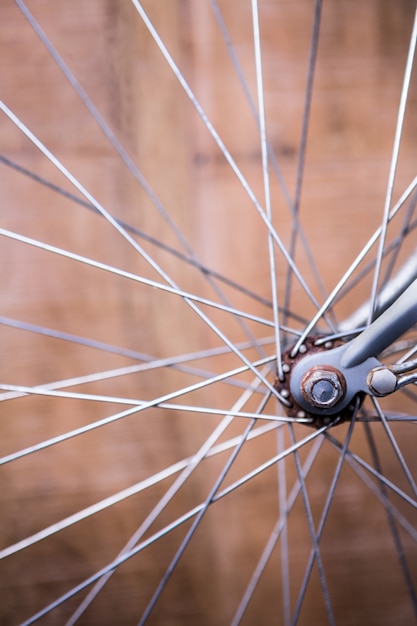 Close up view of spokes of wheel of a bike