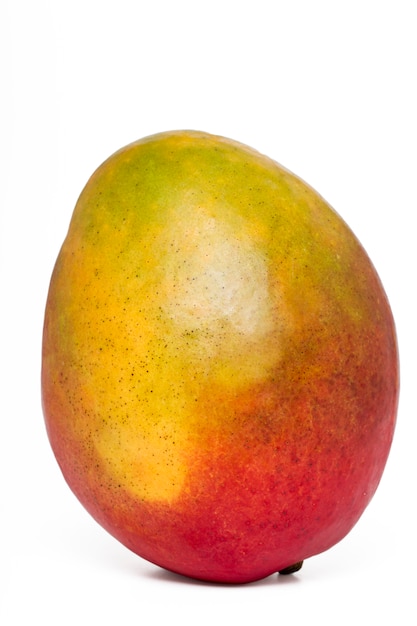 Close up view of a tasty mango fruit isolated on a white background.