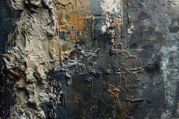 Close up view of a wall with peeling paint revealing layers of old and worn textures Apply a layer of rough uneven textures to mimic the feel of a heavily textured canvas