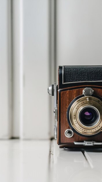 Photo close up of vintage camera on white background