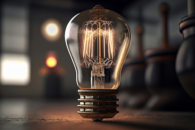 Close up of vintage light bulb as creative concept. Thinking and creative concept. Generative AI