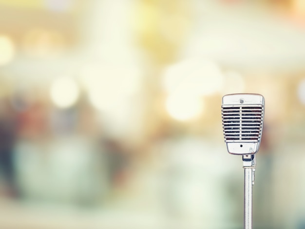 Close-up of Vintage microphone in concert hall or conference room 