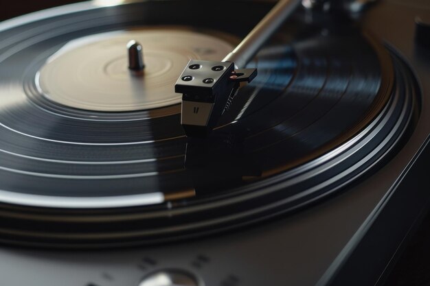 Close Up of Vinyl Record Spinning on Turntable