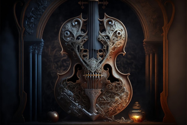 Close up of violin players and candle generative ai