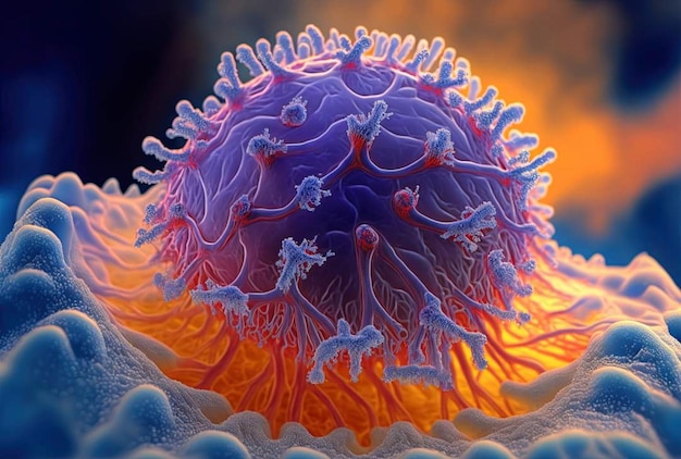 A close up of a virus cell with the number 1 on it