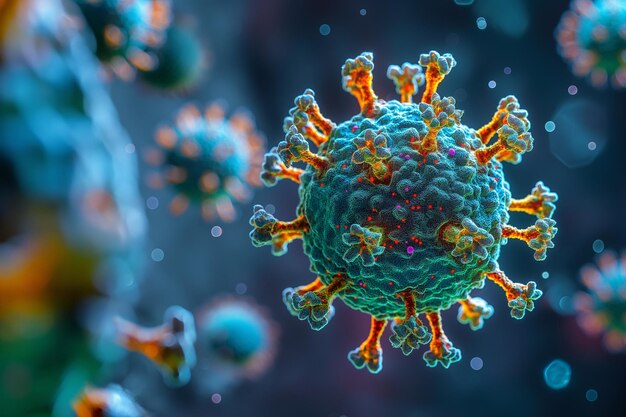 a close up of a virus with a blue background