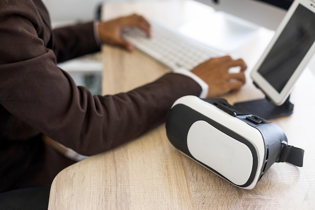 Close-up of VR glasses for copy space or mock up on the office desk