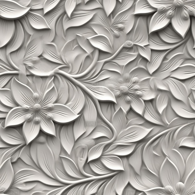 A close up of a wall with flowers and leaves on it generative ai