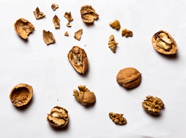 Close-up of walnuts on white background