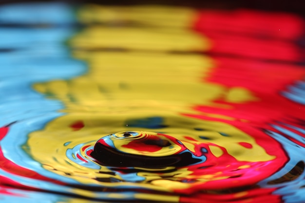 close up of a water drop falling and impact with a body of water