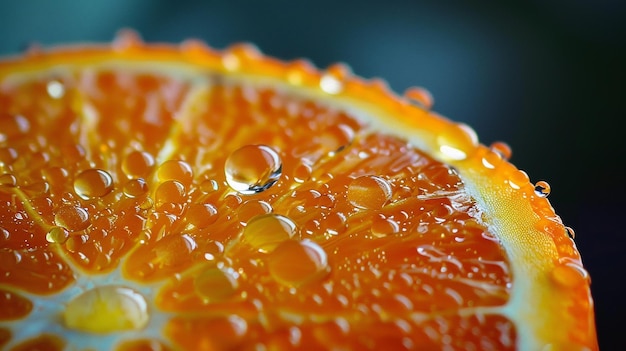 a close up of a water droplet on an orange