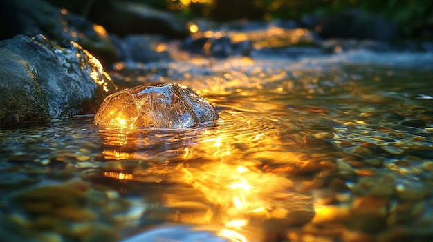 a close up of a water droplet with a yellow light