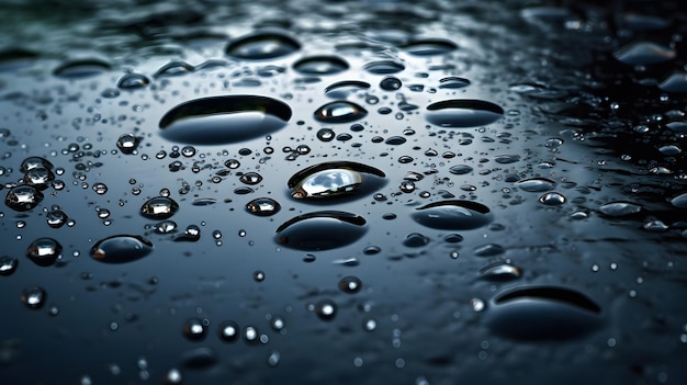 A close up of water droplets on a blue surface