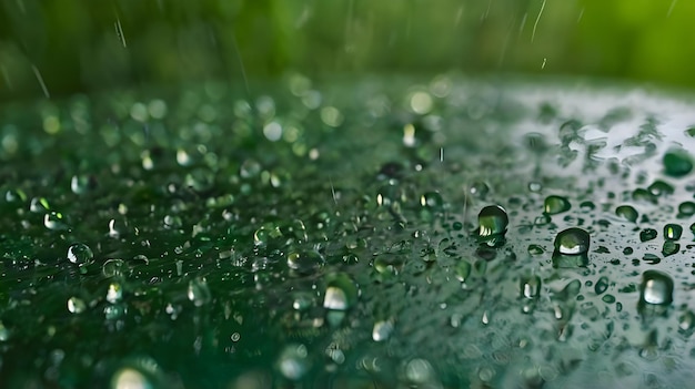 Photo a close up of water droplets on a green surface