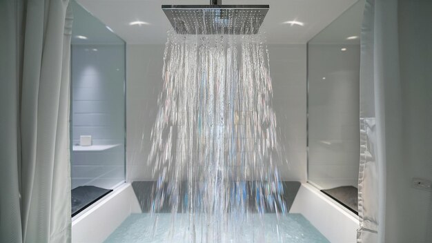 Close up of water flowing from shower in the bathroom