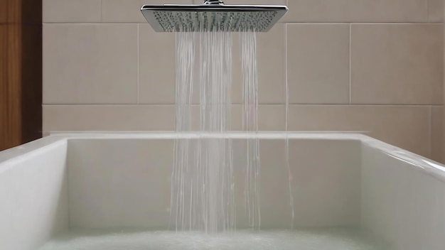 Close up of water flowing from shower in the bathroom