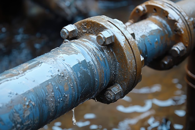 A close up of water pipe valve with droplets showcasing industrial details