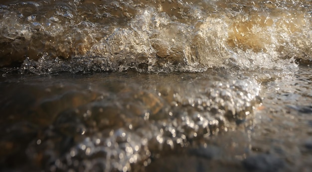 Close up of water wave splashing and foam bubble