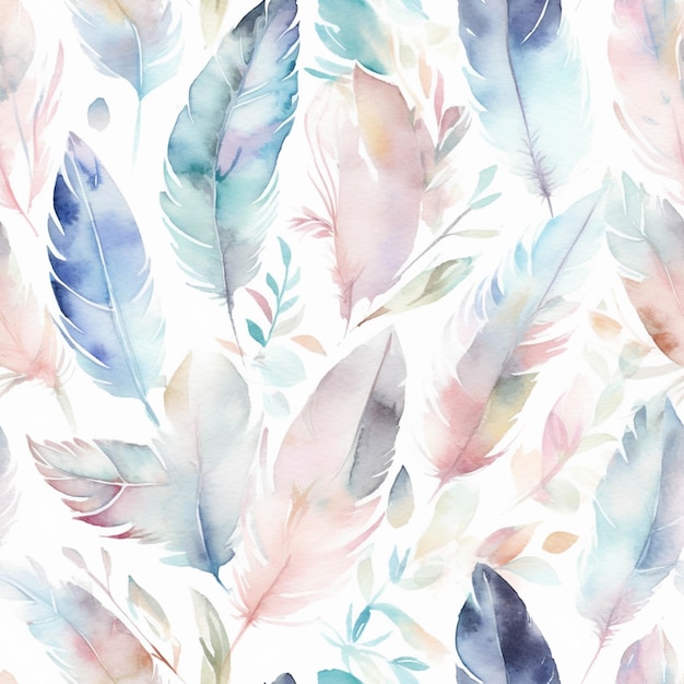 A close up of a watercolor painting of a bunch of feathers generative ai