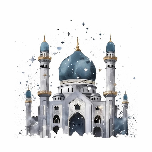 a close up of a watercolor painting of a mosque generative ai