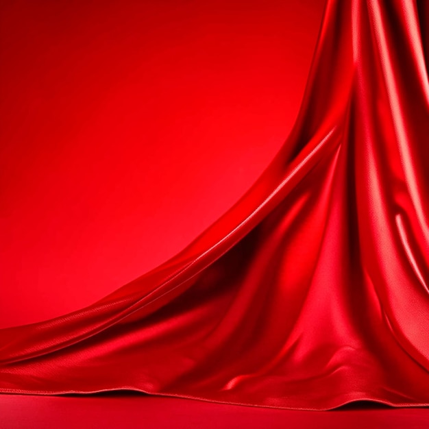 Close up wave red silk or satin fabric background or Red silk draped fabric background