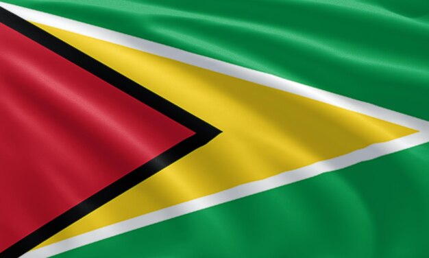 Photo close up waving flag of guyana flag symbols of guyana