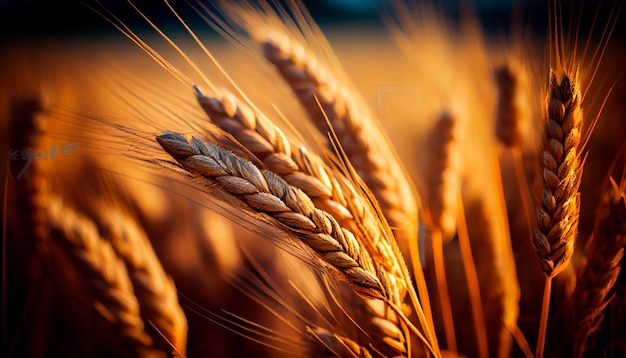 Close up of wheat ears Field of wheat agriculture in summer Generative Ai